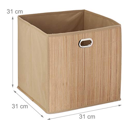 Relaxdays Bamboo Storage Basket, Bathroom & Bedroom Organiser, Cube, Tall Box, HxWxD 31 x 31 x 31 cm, Folding, Natural - Image 4