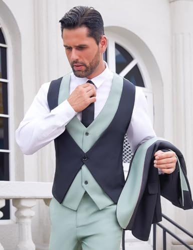 Wangyue Men's Tuxedo Suit 3 Piece Suits for Men Wedding Slim Fit Prom Tuxedo for Men Dinner Party Blazer Vest Pants Set4