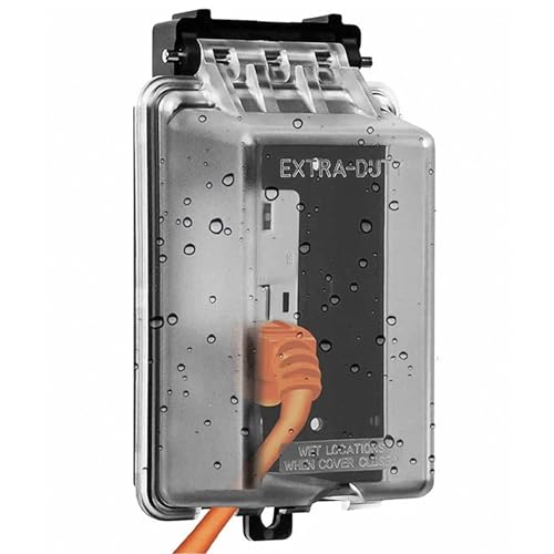 ENERLITES Outdoor Outlet Cover Extra-Duty in-Use Weatherproof Outdoor Decorator/GFCI Receptacle Outlets, Weatherproof Enclosure, 1-Gang 6.25” H x 3.5” W x 3.25” D, Clear Cover, IUC1V-D
