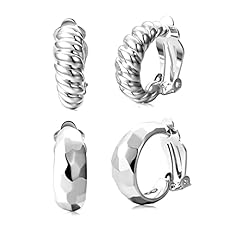 White Gold Clip Hoops