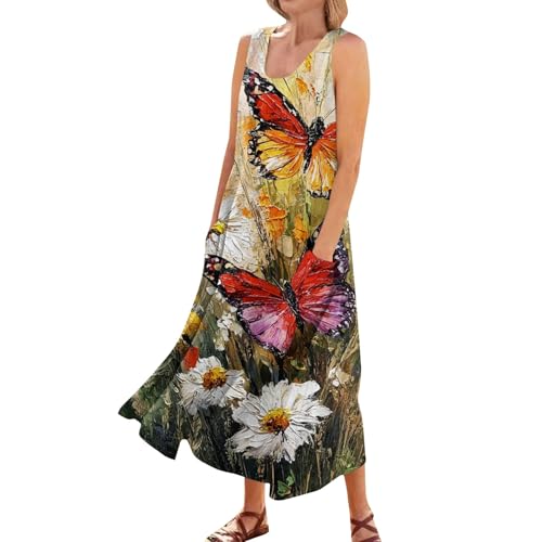 Plus Size Cotton Linen Summer Dresses for Curvy Women 2025 Sleeveless Maxi Vacation Beach Sundresses with Pockets