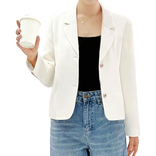 Blazer de Oficina para Mujer, elástico, con Solapa, Cruzado, Manga Larga, Estilo Cropped, Blanco, Talla Mediana.