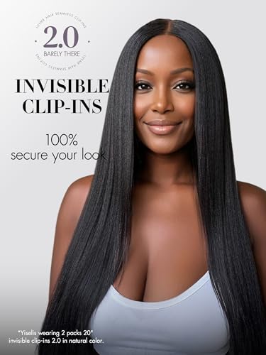 LUVME Invisible Clip in Hair Extensions, Yaki Straight Real Human Hair 16 Inch 2 Pack 220g 12pcs Clip ins Hair Extensions Natural Black for Women - Image 3