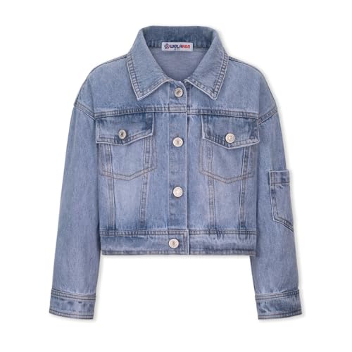 Image of WELAKEN Print Denim Jacket for Girls & Kids II Little Girl's Button Down Crop Jean Jacket Coat