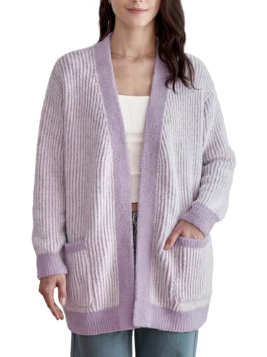 Snuggle Sac Cardigan Sweaters for Women with Pocket Trendy Casual Long Sleeve Tops Open Front Fall Winter Coats (Small, Taro Cream) - image 7