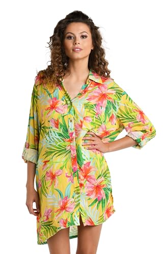 Vêtement couvrant de maillot de bain femme fluide avec manches et boutons style chemise de plage