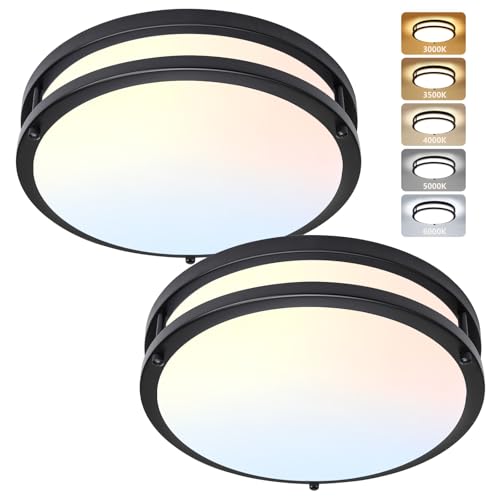 Image of Flush Mount Ceiling Light - 2 Pack 13″ 36W 3000K /3500K /4000K /5000K /6000K Dimmable Led Ceiling Light Fixture for Kitchen Hallway Bedroom Bathroom (2, Black, 13 Inch)