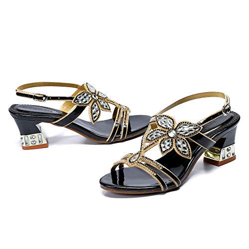 Image of Women's Handmade Rhinestones Crystal Heel Evening Bridal Wedding Prom Sandals Heeled 6.5 cm