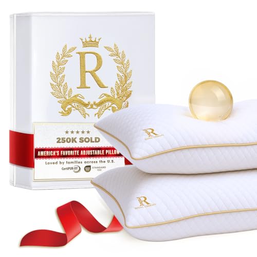 Image of Royal Therapy 2-Pack King Size Pillows, Shredded Memory Foam Pillow - Bed Pillow, Hypoallergenic Bamboo-Derived Rayon Cover, Breathable, CertiPUR-US Certified, Removable Cover, Neck Pain Relief