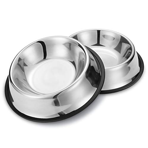 Rxyia Dog Bowl Stainless Steel Dog Bowl with Rubber Base for Small/Medium/Large Dogs,Kittens (Set of 2) (40oz)