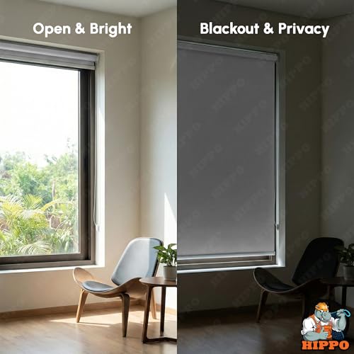 Image of HIPPO No Drill Blackout Blinds for Windows | No Tools, Light & Heat Blocking Blinds, UV Protection, Smooth Chain, Inside Mount, Ideal for Sun Exposed Areas (Milk-White, 4FTX5FT)