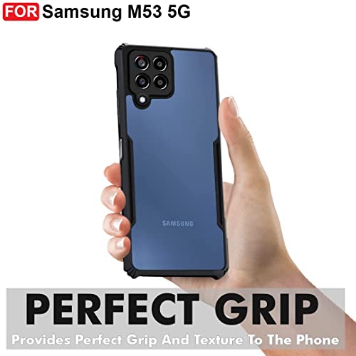 Image of Dashmesh Shopping Shockproof Crystal Clear Back Cover Case for Samsung Galaxy M53 5G | 360 Degree Protection | Protective Design | Transparent Back Cover Case (Black Bumper)