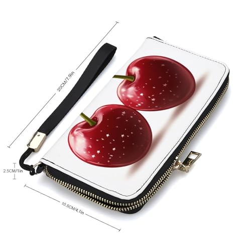 Red Cherries with An American Flag Bow PU Leather Clutch Long Bifold Wallet, Coin Purse Credit Pass Case, Durable Card-Holder Money Storage for Women Men2