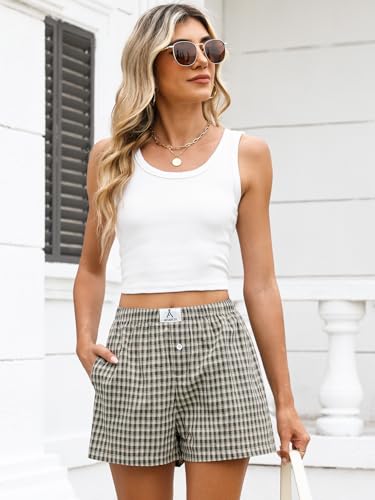Image of ANRABESS Boxer Shorts for Women Gingham Pajama 2026 Summer Casual Lounge Sleep Plaid Shorts Y2K Beach Bottoms