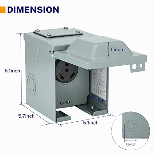 RVShark 30 Amp RV Power Outlet Box, Nema TT30R RV Electrical Outlet