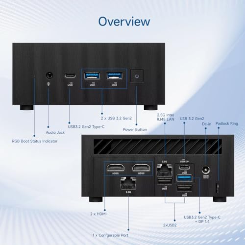 ASUS ExpertCenter PN65 AI-Optimized Business Mini Desktop, 16-Core Intel Ultra 7 155H, 32GB DDR5 RAM, 1TB SSD, Support 3-Display 4K, HDMI, Type-C, RJ-45, Wi-Fi 7, Windows 11 Pro, Black