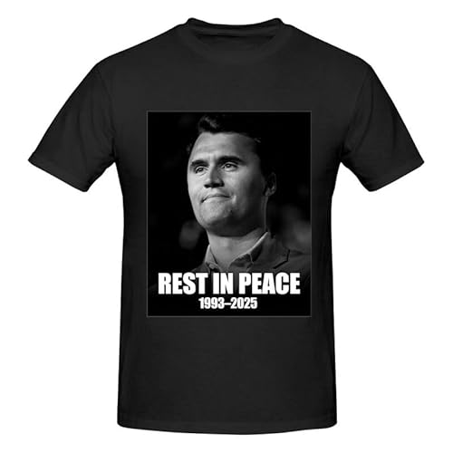 Anceky Rest in Peace Charlie Kirk Crew Neck Short Sleeve T-Shirt for Men Cotton T-Shirts Black