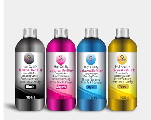 Image of CANOFF 4Ltr. Multicolor Refill Ink Compatible for Can: PG: 40,47,88,89,740,745,810,830 and CL: 41,57,98,99,741,746,811,831 Ink Cartridge (1000ml Per Bottle) (Cannon Ink Cartidge Refill Ink, CMYK)