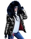 Roiii Women Winter Warm Down Jacket Thick Slim Flash Coat Down Outdoor Hood Parka Short Slim Jacket Black