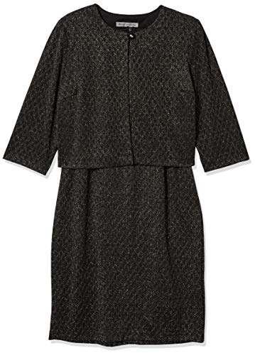 Danny & Nicole Women s Petite Two Piece 3 4 Sleeve Round Neck Jacket Dress, Black Silver, 16P