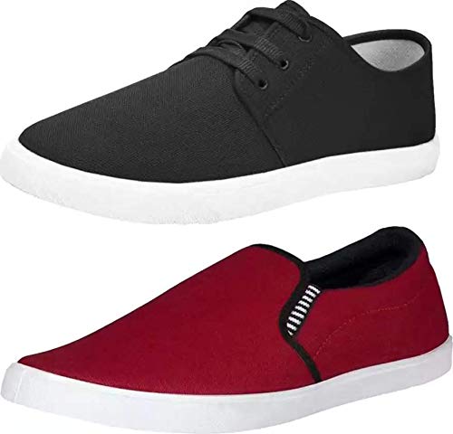 Aircum Mens Combo Pack of 02 Casual Shoes (Loafers Shoes) (Black - Maroon, Numeric_10) (B08HWZX7RL) Amazon Price History, Amazon Price Tracker