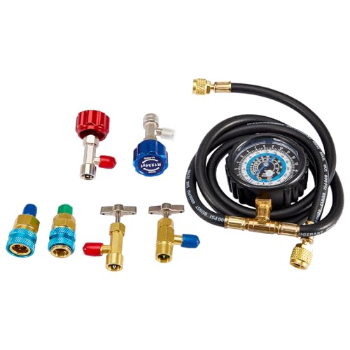 Pindex R1234YF Kältemittel Nachfüllset,AC R134A 1234YF Manometer Set mit Adaptern,Dosenhähne
