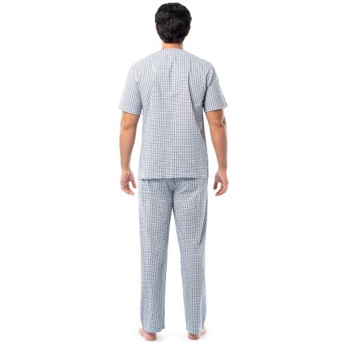 Image of Fruit of the Loom Men's Broadcloth Short Sleeve Top and Long Pants Pajama Set