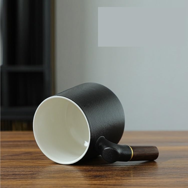 Tasse à thé Tasse à infusion en céramique avec couvercle, tasse à séparation d'eau et de thé, tasse filtrante avec poignée en bois, tasses de bureau Récipient de trempage(D)