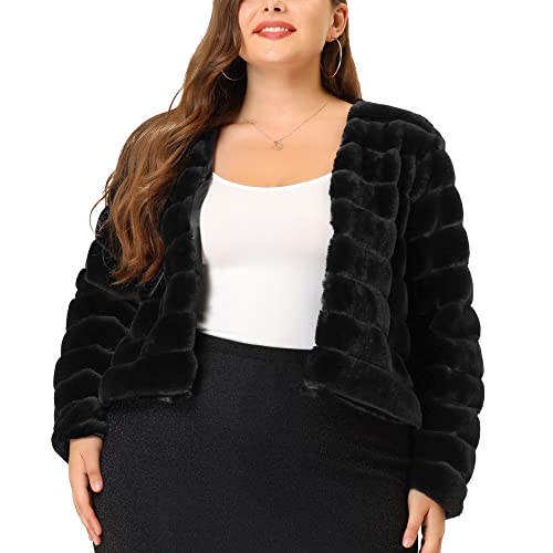 Agnes Orinda Plus Size Faux Fur Jacket for Women Open Front Collarless Wedding Formal Cropped Faux Fur Winter Jackets2