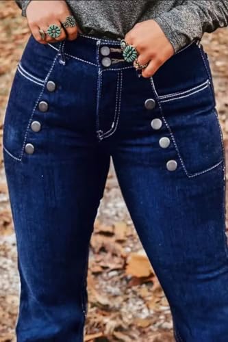 Huang's Women's Trendy Boot Cut Stretch Flare Jeans Skinny Denim Trousers4