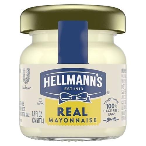 Hellmann's Real Mayonnaise Mini Jars, Condiment for Sandwiches, Salads, Mayo Made with 100% Cage Free Eggs, Gluten Free, 1.2 oz, Pack of 72