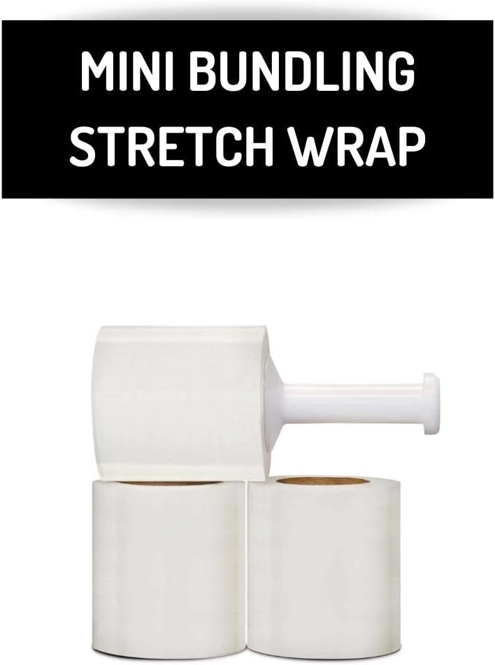 PSBM Mini Stretch Wrap with Plastic Handle, 12 Rolls 5 Inch x 1000 Feet 80 Gauge Heavy Duty Clear Plastic Wrap Industrial Strength Shrink Film for Moving, Packing & Shipping, Made in USA