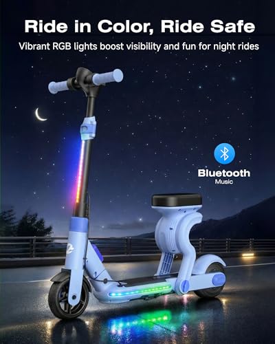 Image of ECOROAD 2-in-1 Kids Electric Scooter EK8,200W Motor & 9 Miles Range,Up to 10 MPH,Dual Brake System,Bluetooth Music & Foldable & Adjustable Height, for Kids Ages 6-12(Black)