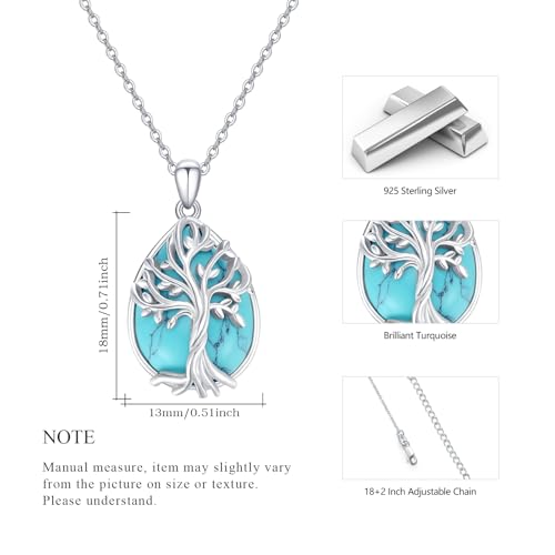 Tree of Life Necklace for Women Sterling Silver Square Turquoise Crystal Tree of Life Pendant Necklace Family Tree Jewelry for Mom Birthday2