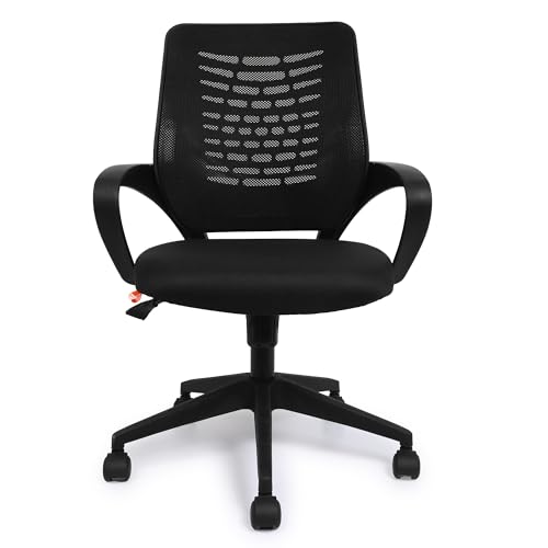 Image of NARSA Aura Ergonomic Mid-Back Office Chair with Breathable Mesh Back, PU Cushion Seat, Fixed Armrests, Tilt Control & Smooth Caster Wheels, Computer Desk Chair for Home Office Work, Self Assembly