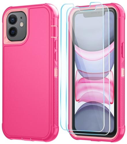 Image of SunStory Compatible with iPhone 11 Case with HD Screen Protector, 3-Layer Heavy Duty Full-Body Cover,3 in 1 Hybrid Protective Case for iPhone 11 6.1 inch,PinkRed