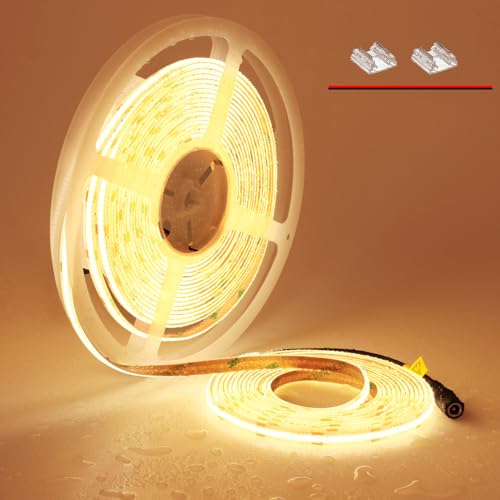 TOPAI 24V COB LED Strip 10M Waterdicht IP65 Warm Wit 3000K 384LEDs/M Super Helder CRI90 Buiten/Binnen Snijbaar Dimbaar Energiezuinige Woonkamer Keukenkast DIY Decoratieve