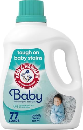 Image of ARM & HAMMER Baby Hypoallergenic Laundry Detergent Liquid, 100.5 Fl Oz | Tough on Baby Stains, No Preservatives, Dyes and Phosphates, Cuddly Clean Scent