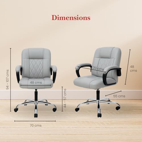 Image of activa Ergonomic Office Chair with Premium Leatherette & Padded Seat | Adjustable Height | Desk Chair for Work /Study | Chairs for Workstations (Galaxy, Grey)