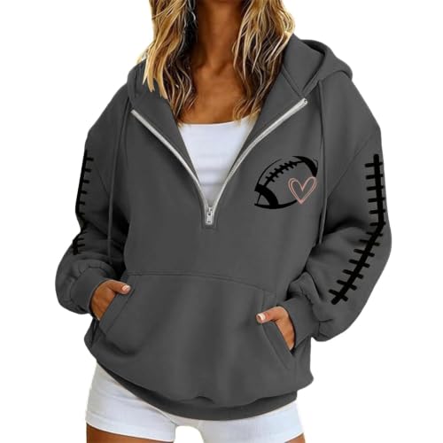 Womens Quarter Zip Pullover Football Game Day Graphic Oversized Hoodie - image 1