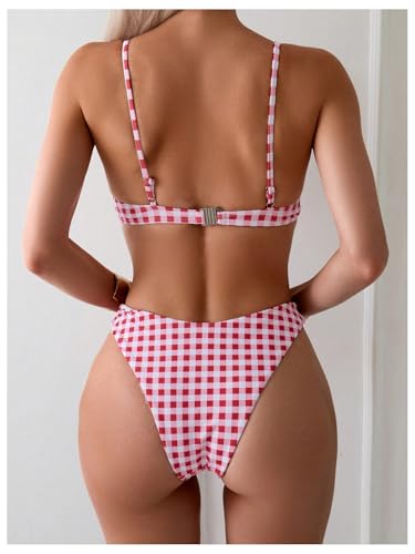 GORGLITTER Women's Plaid Underwire Swimsuits 2 Piece Bow Knot High Cut Cheeky Bikini Set Beach Swimwear2