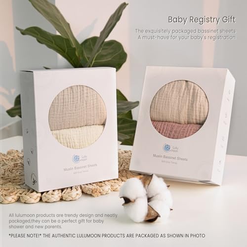 Image of lulumoon Baby Muslin Bassinet Sheets: Cotton Bassinet Sheets Neutral for Boys and Girls - Fitted for Oval Rectangle or Hourglass