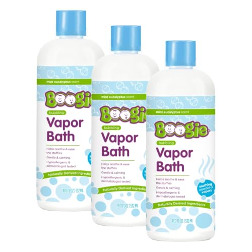 Image of Boogie Bubbling Vapor Bath for Kids - 18 fl oz - Gentle & Calming Bubble Bath for Kids - Made with Natural Essential Oils - Mint Eucalyptus Scent - Baby Bathtime Essentials (Pack of 3)