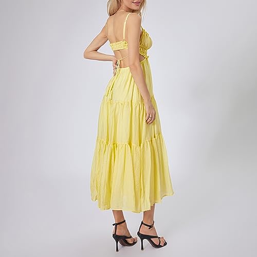 Image of Owl's-Yard Women Ruffle Spaghetti Strap Dress Sexy Backless Tiered Flowy Sundresses Boho Beach Long Dress Clubwear (D-02, L), Large