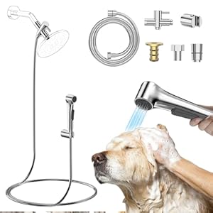 Pet Shower Sprayer Kit Dog Shower Attachment with 65ft Hose Handheld Sprayer Chrome Finish 2 Settings Includes Diverter Valve Bracket