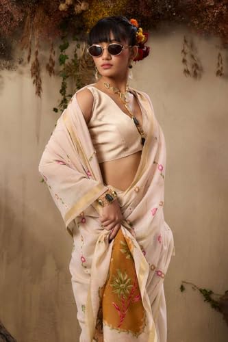 Image of SGF11 Women's Soft Cotton Linen Silk Saree With Unstitched Blouse Piece