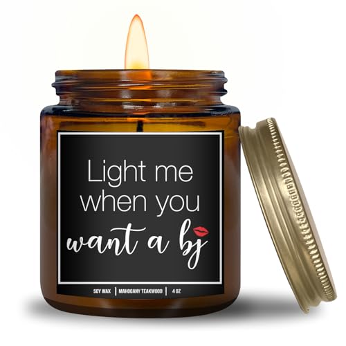 YouNique Designs Light Me When You Want a BJ Candle, 4 Ounces, Candles for Men, Mens Candle, Naughty Candles for Him, White Soy Aromatherapy Candles for Home Scented (Mahogany Teakwood A 4 oz)