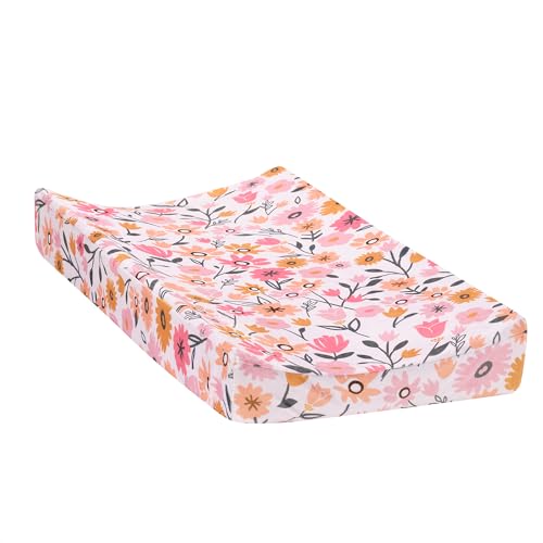 Image of Lambs & Ivy Little Garden Ultra-Soft Pink Minky Floral Baby Changing Pad Cover