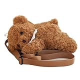 Cute Plush Bear Crossbody Bag Brown Fluffy Mini Bear Party Bag with Adjustable Strap Phone Cosmetic Multi-Way Carrying (Brown)