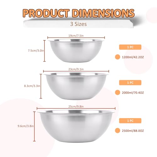 Set 3 Tazones de Acero Inoxidable 2.64/2.11/1.27 Qt Medidos miniatura 2